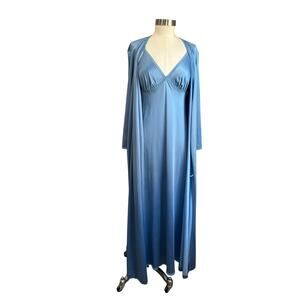 Vanity Fair Vintage Blue Nylon Nightgown & Robe Set Long Maxi Size 34